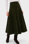Olive Cord Woven Knee A-Line Skirt