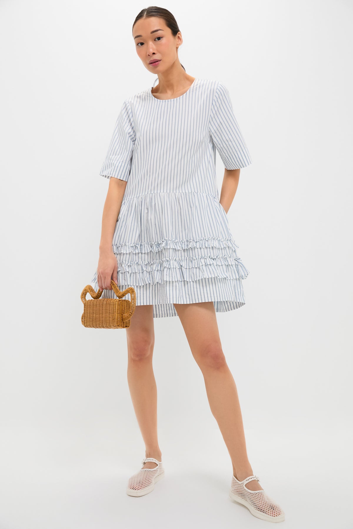 Egret Stripe Cotton Mini Dress