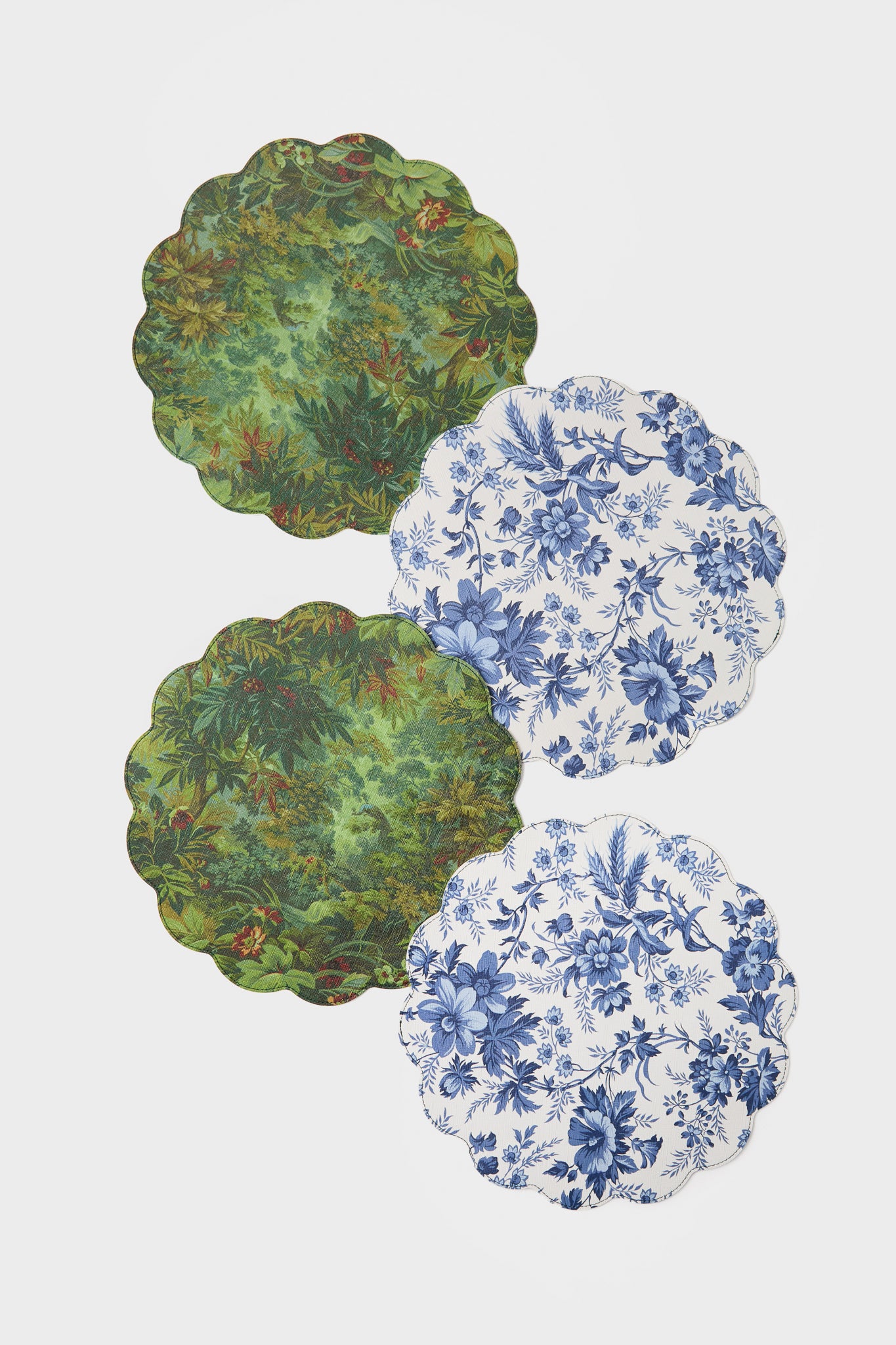 Delft Bloom and Forest Toile Reversible Wipeable Placemats Set of 4