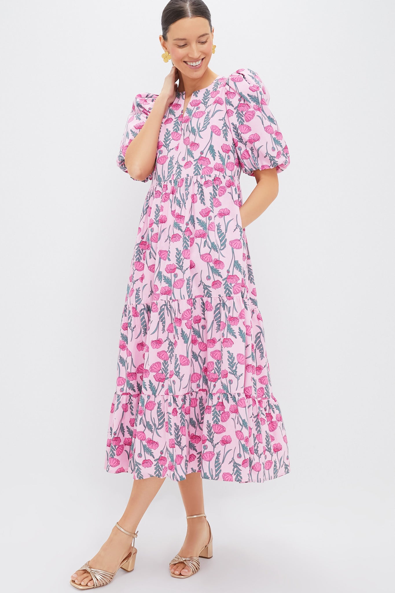 strapless open back dress Lillian Duchess Hot Pink Floral Dress main image 0
