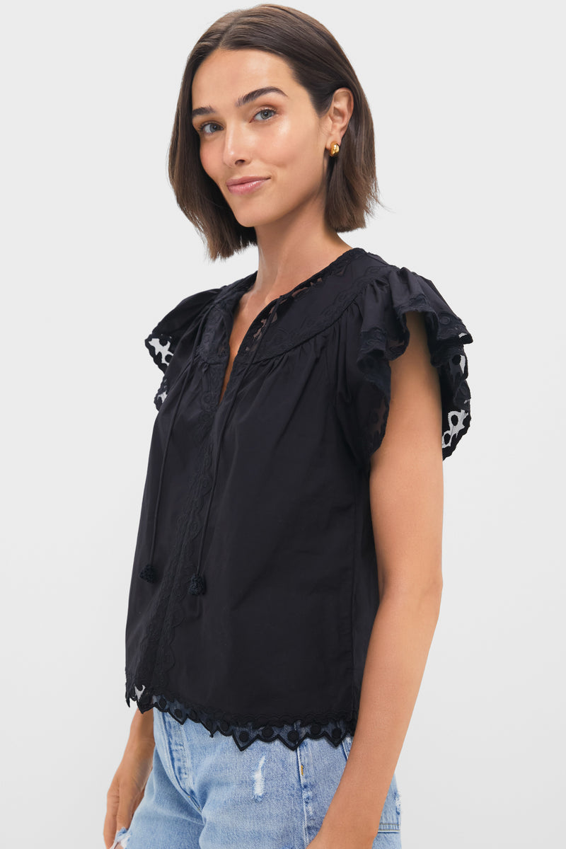Noir Effie Flutter Sleeve Top
