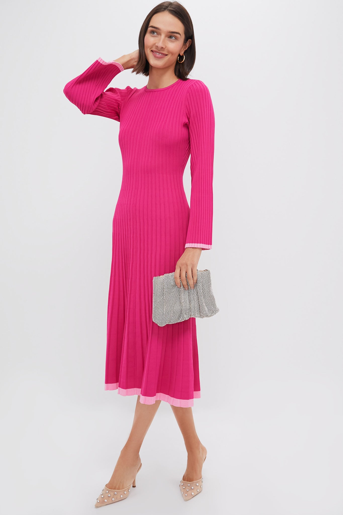 Hyacinth House Hot Pink Long Sleeve Kiera Knit Dress