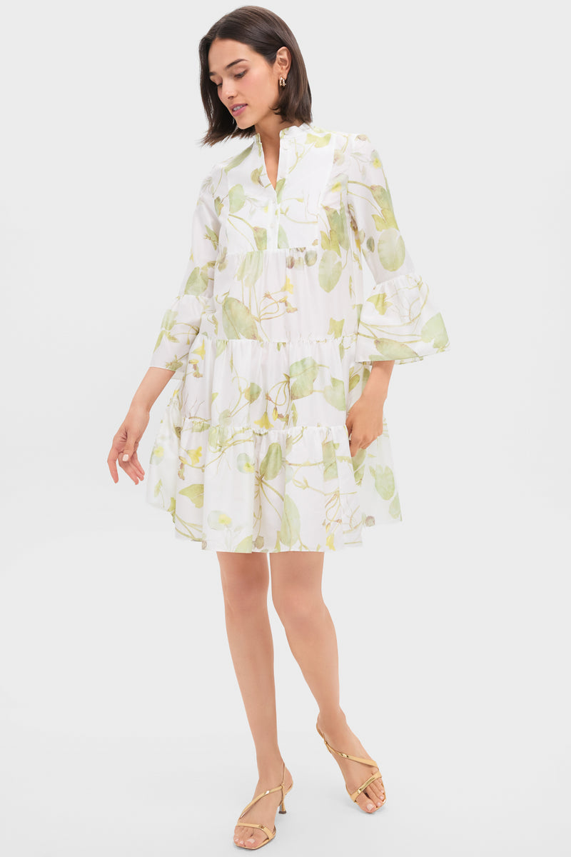 Lilypad Vine White Tiered Hem Mini Dress