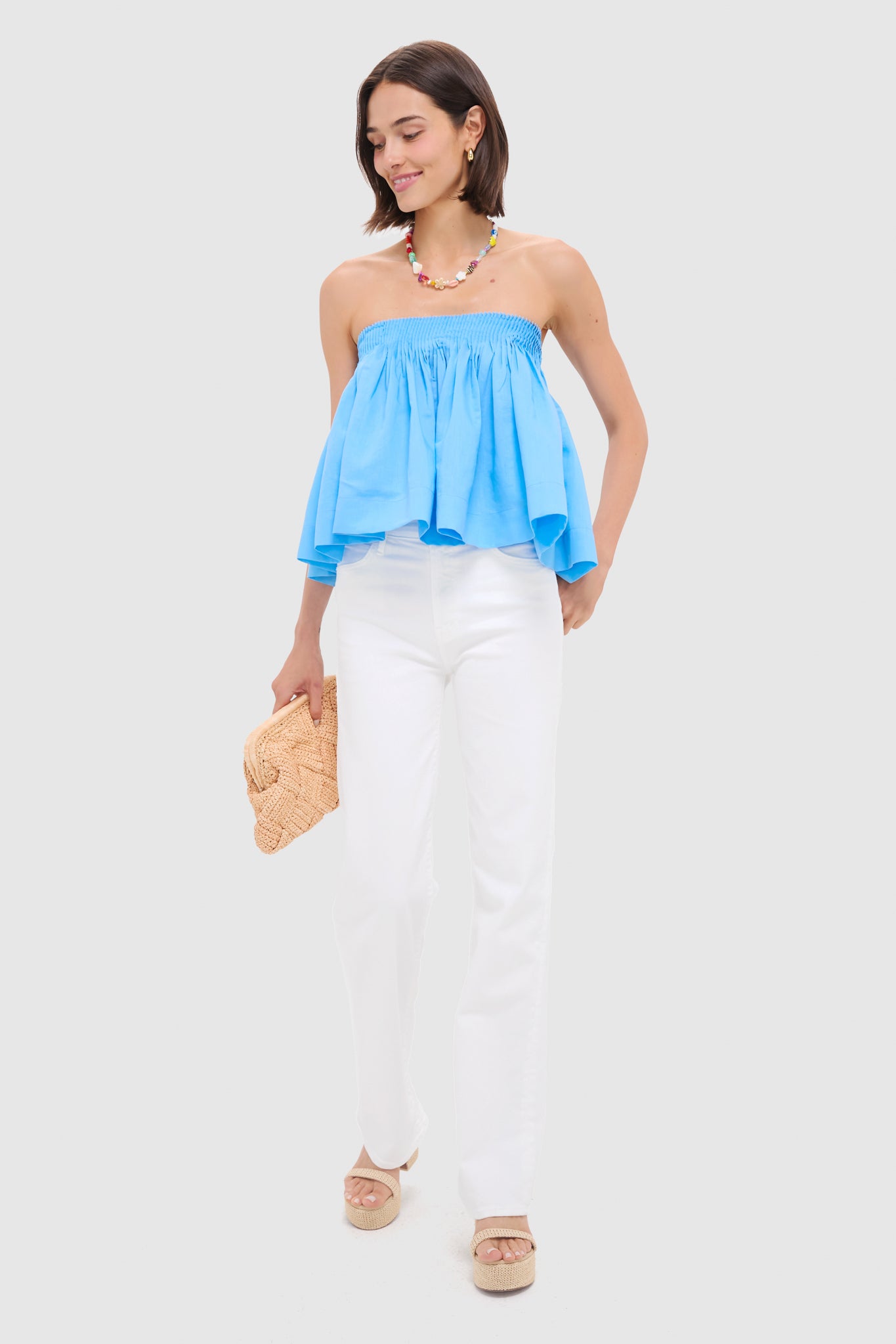 Azure Blue Shirred Shirley Blouse