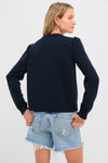 Navy Cropped Cotton Puff Sleeve Americana