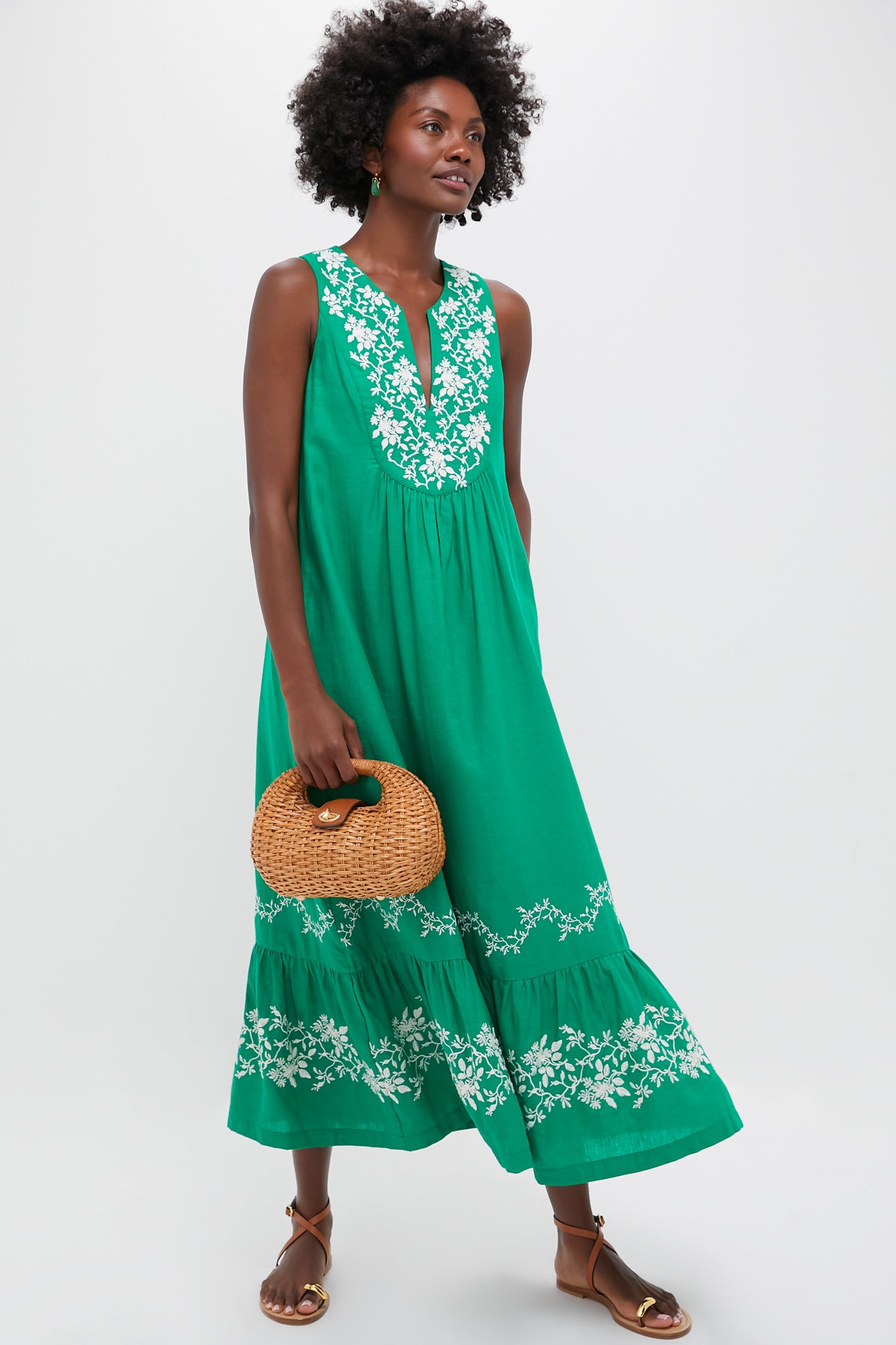 Garden Green Embroidered Malene Dress
