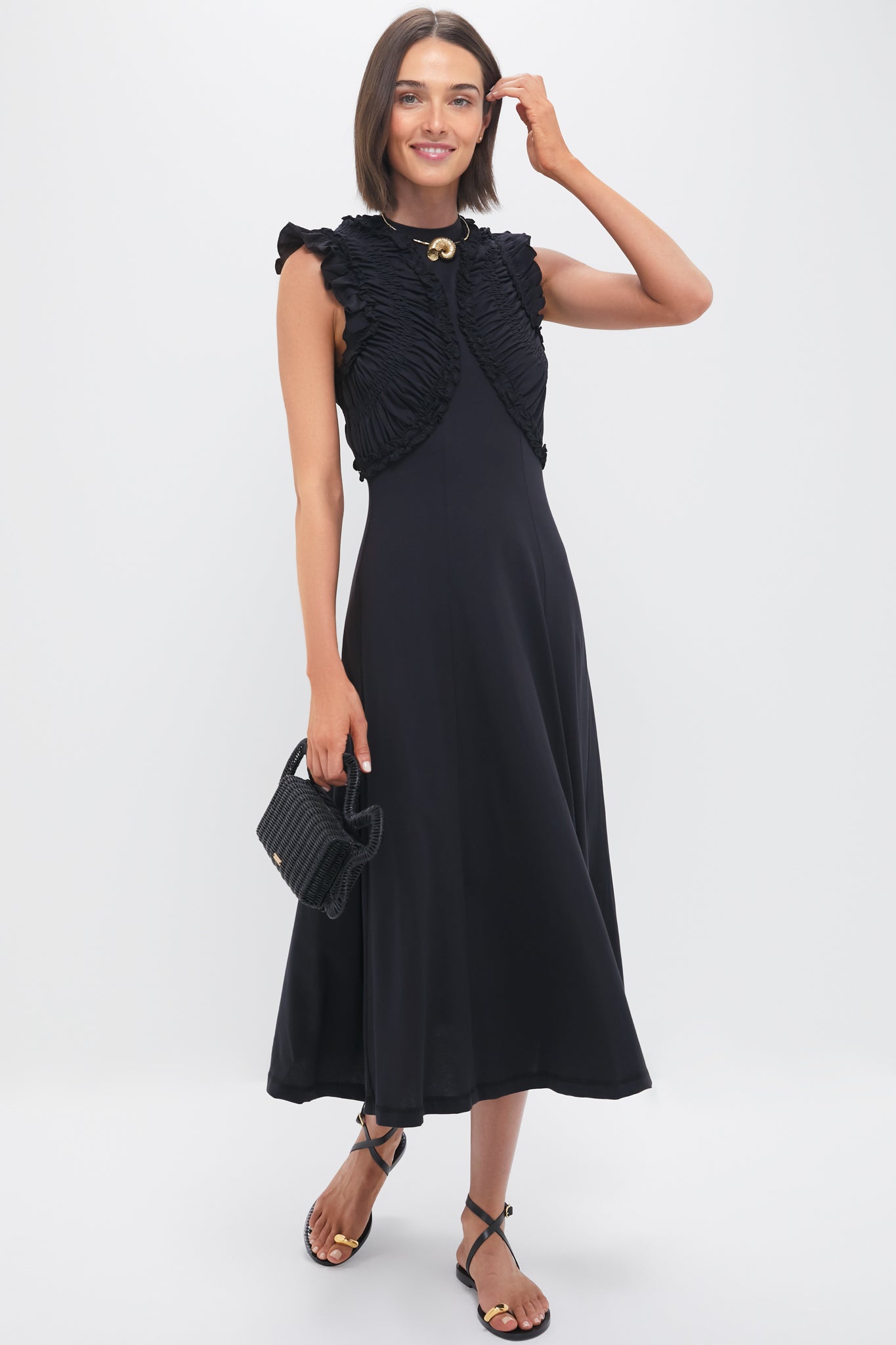 Noir Shiva Sleeveless Ruffled Midi Dress