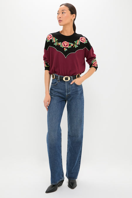 Wine Heirloom Rose Western Pullover
