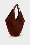 Classic Chocolate Soft M Hobo handbag in deep brown suede, featuring a slouchy design with V-shaped opening and medium straps, exuding effortless, high-end style.