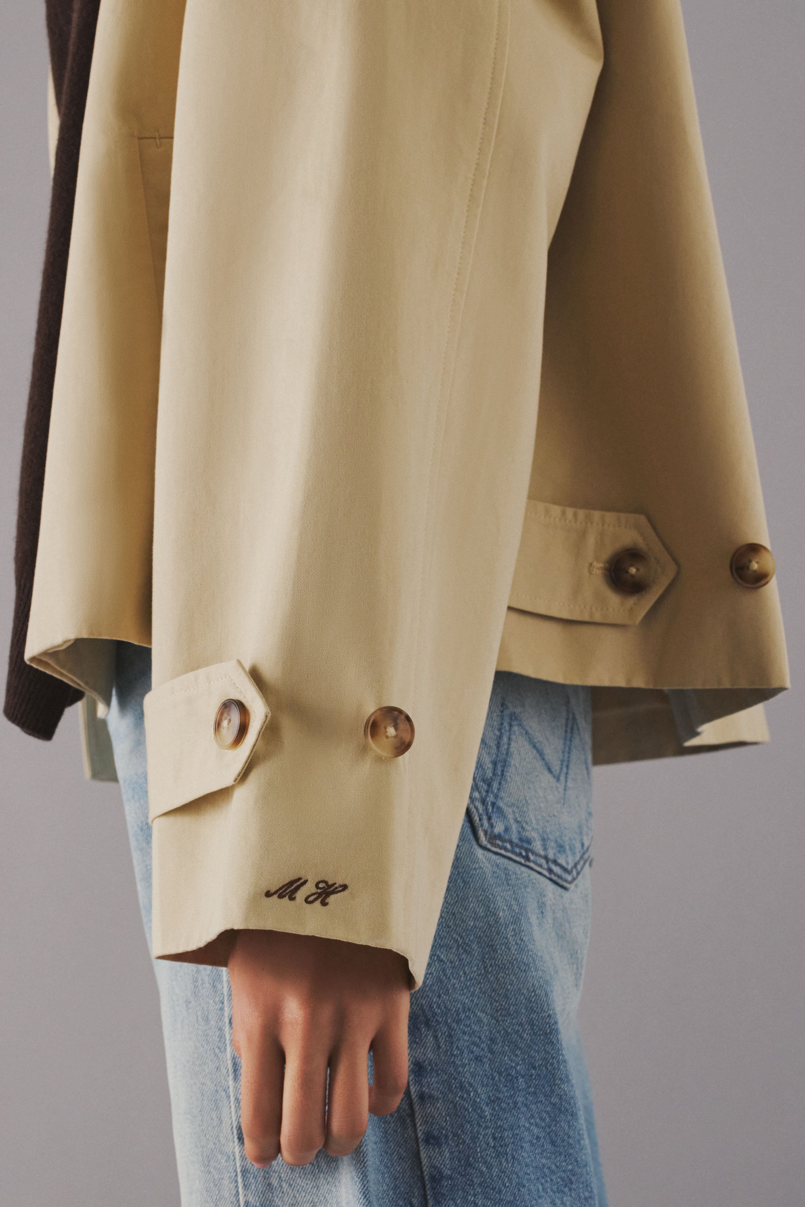 Khaki Drew Short Trench Coat