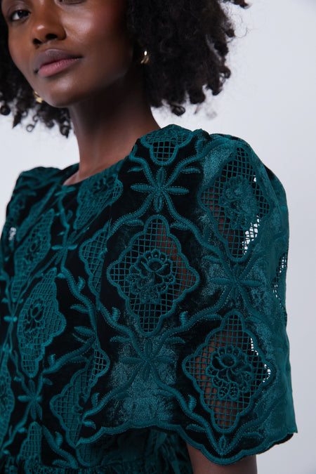 Green Velvet Eyelet Catalina Dress