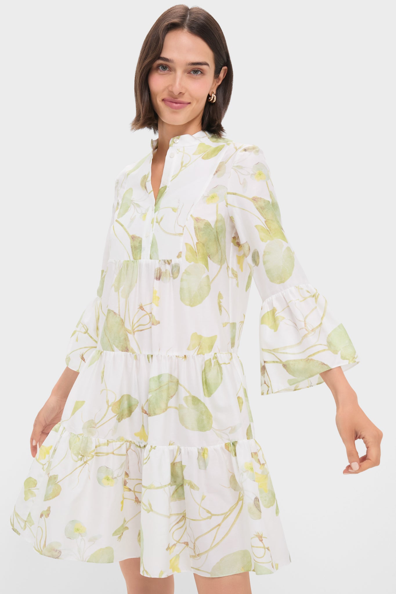 Lilypad Vine White Tiered Hem Mini Dress | ERDEM