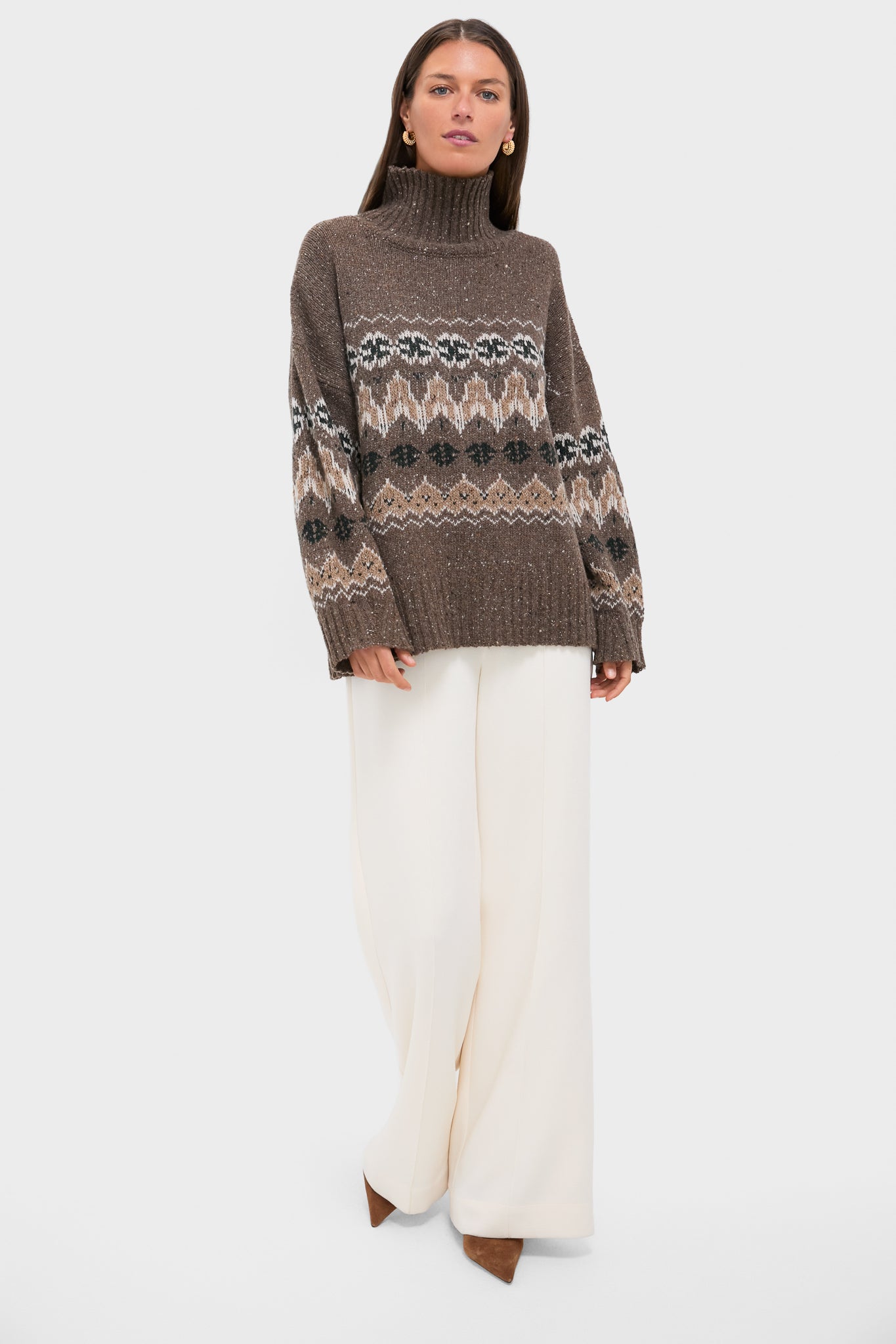 omelas　pelleqニット Paola Mixed Media Turtleneck Sweater - Oatmeal-Rosewood – Derek Lam