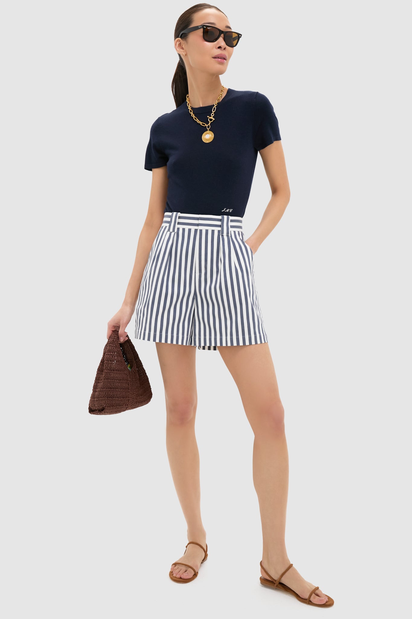 Navy and White Stripe Briggs Safari Short