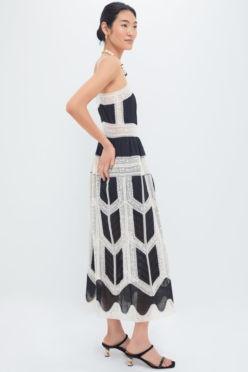 Black and Cream Rhiannon Lace Slip Dress