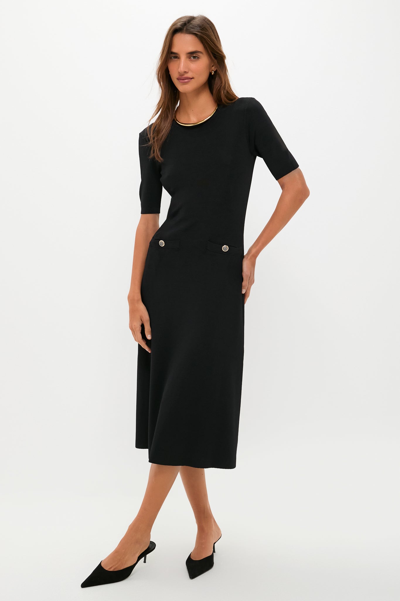 Black Knit Fit and Flare Mellor Midi Dress