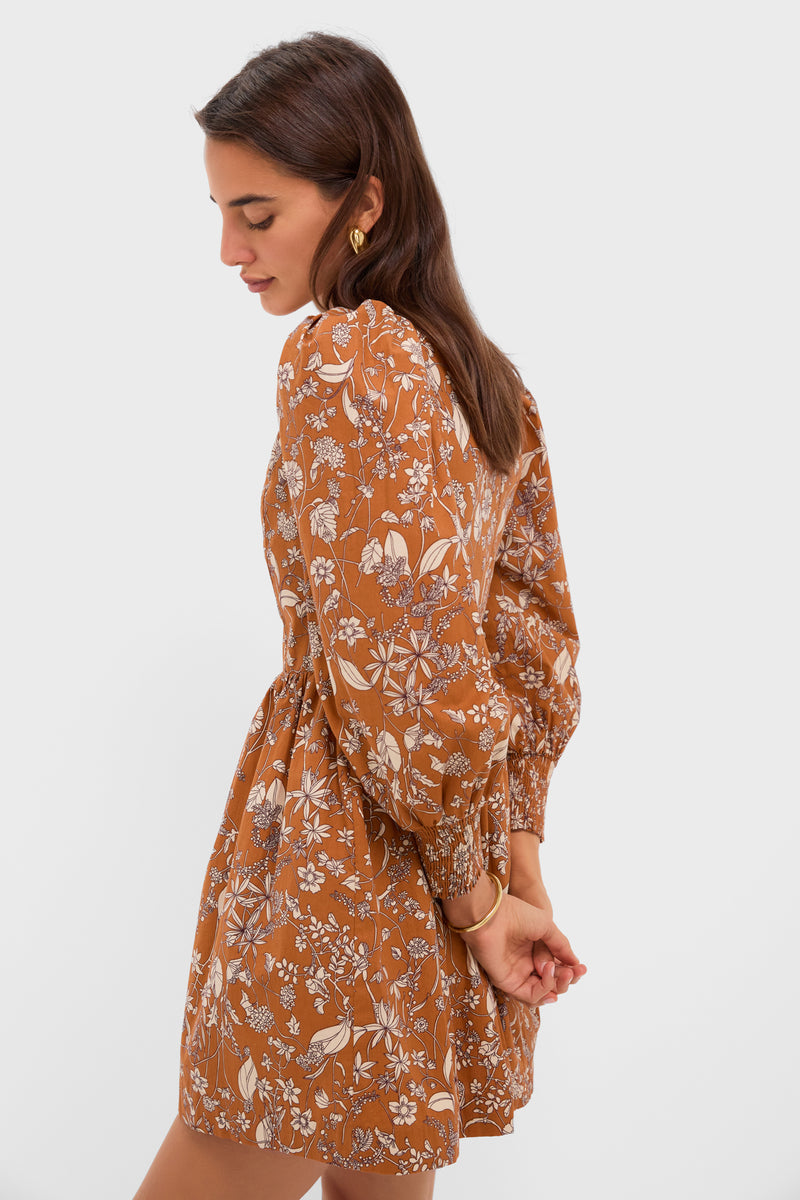 Burnt Orange Floral Square Neck Spencer Mini Dress