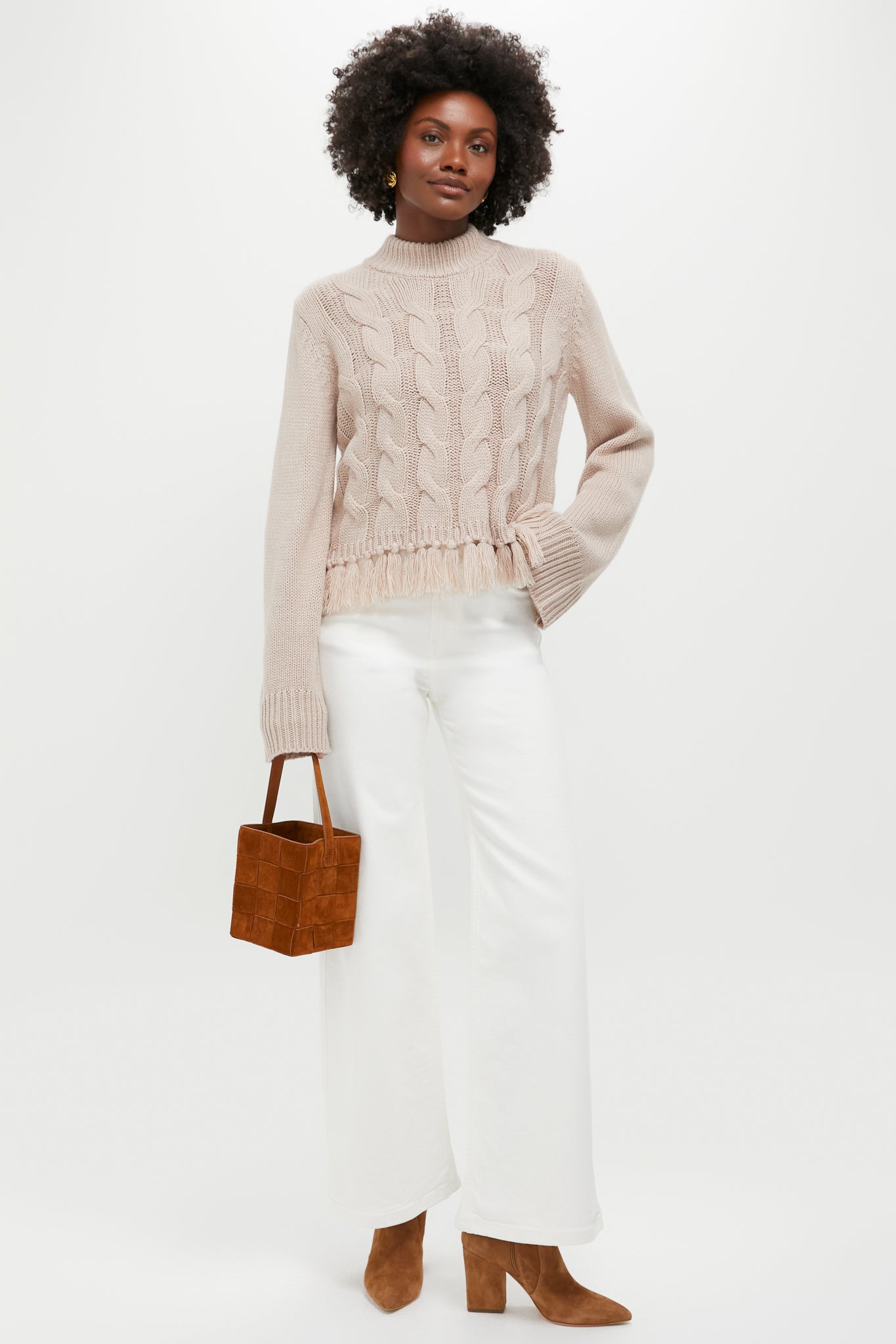 hyacinth house cream freya fringe sweater dress Cream Freya Fringe Sweater Dress