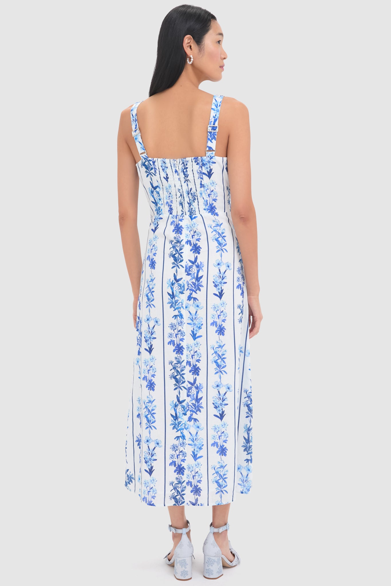 Blue Floral and Stripe Minnie Midi Dress