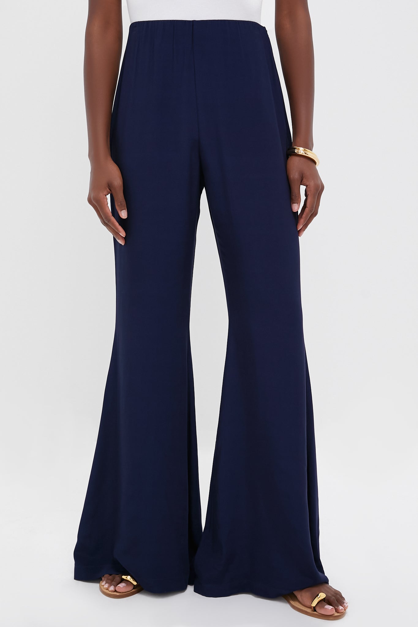 Navy Viscose Charmeuse Moore Wide Leg Pant