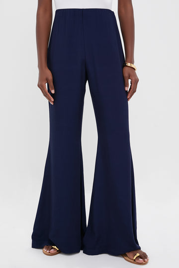 Navy Viscose Charmeuse Moore Wide Leg Pant