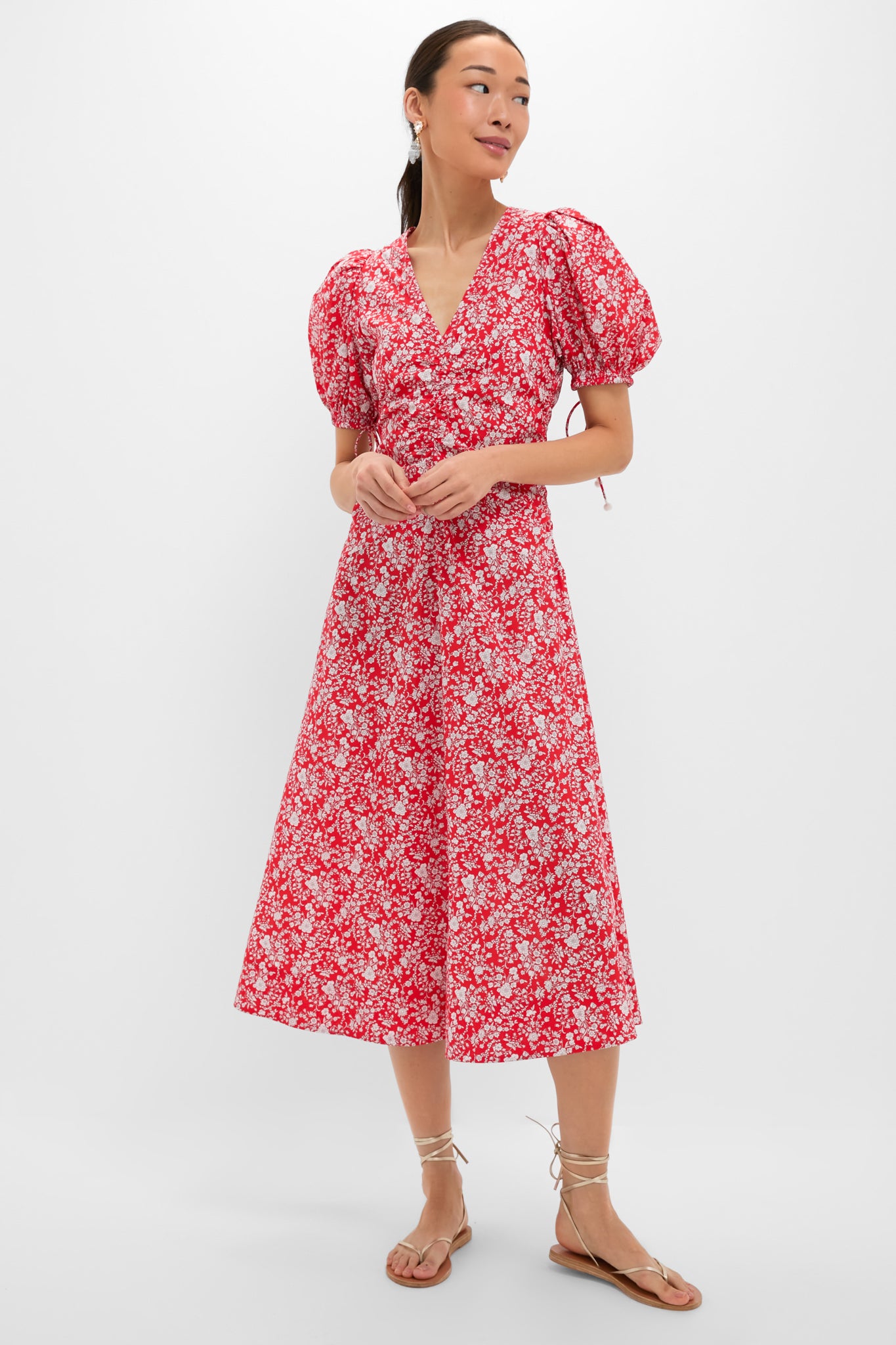 Red Lucille Liberty Print Short Sleeve Midi Dress | Sea New York
