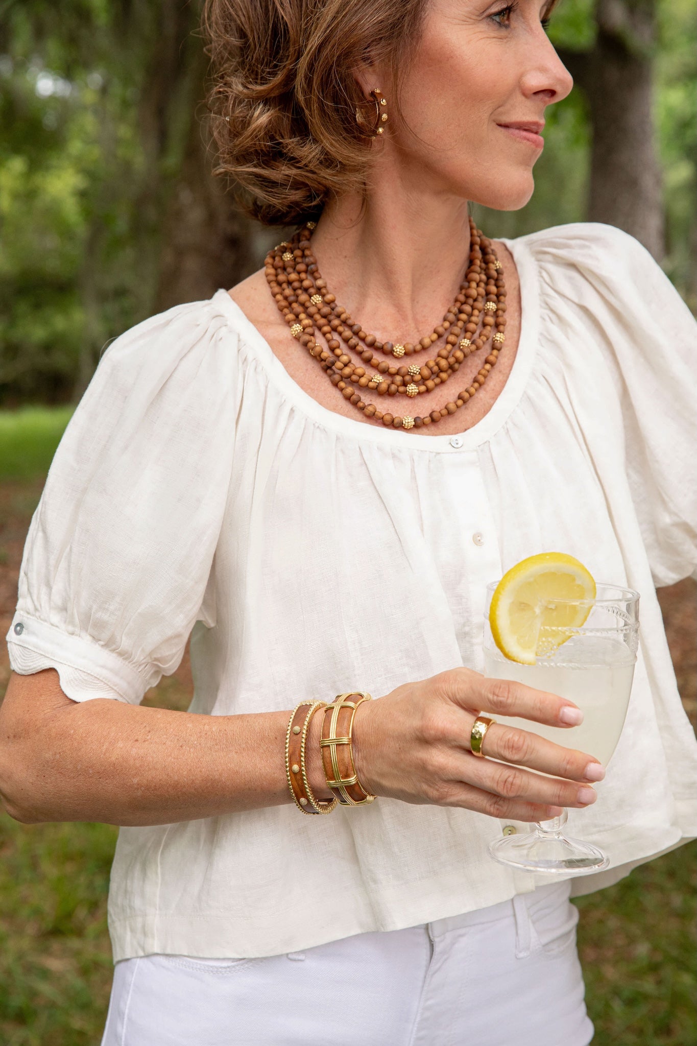 Teak Berry Beads 5-Strand Necklace