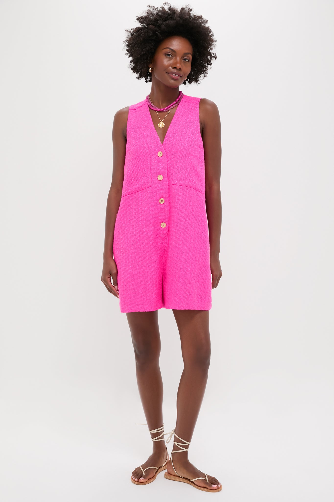Hot Pink Textured Myla Romper | Tuckernuck Hot Pink Textured Myla Romper | Tuckernuck