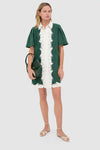 Dark Green Eyelet Trim Cotton Linen Delilah Dress
