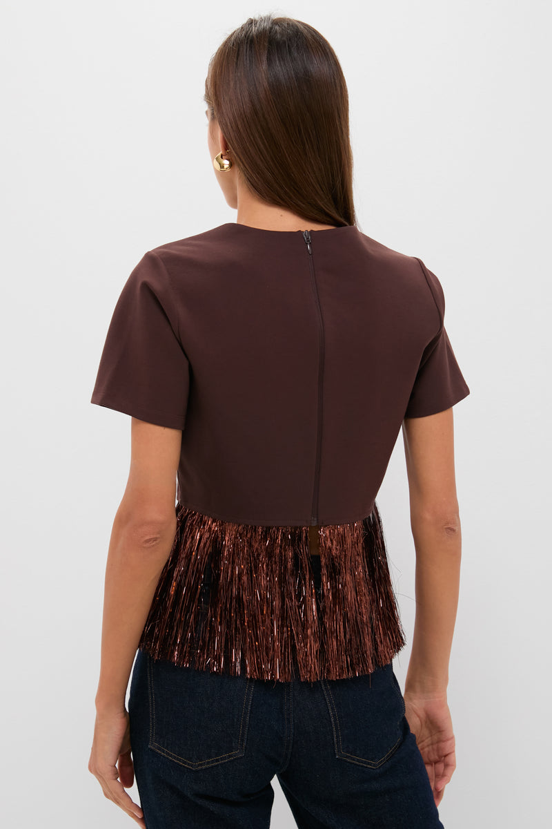 Bronze Metallic Fringe Francie Short Sleeve Blouse