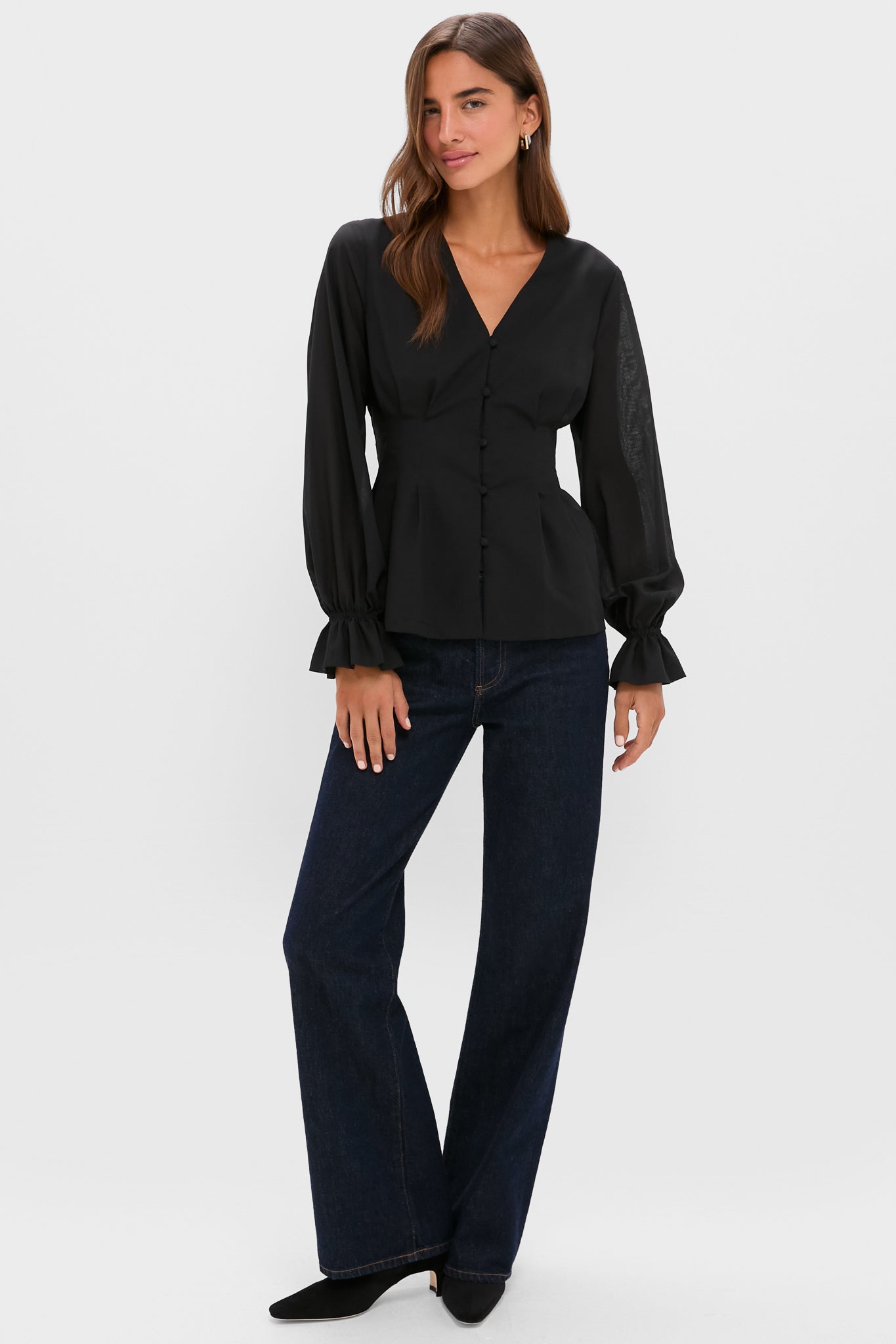 Black Wool Chiffon Madison Blouse