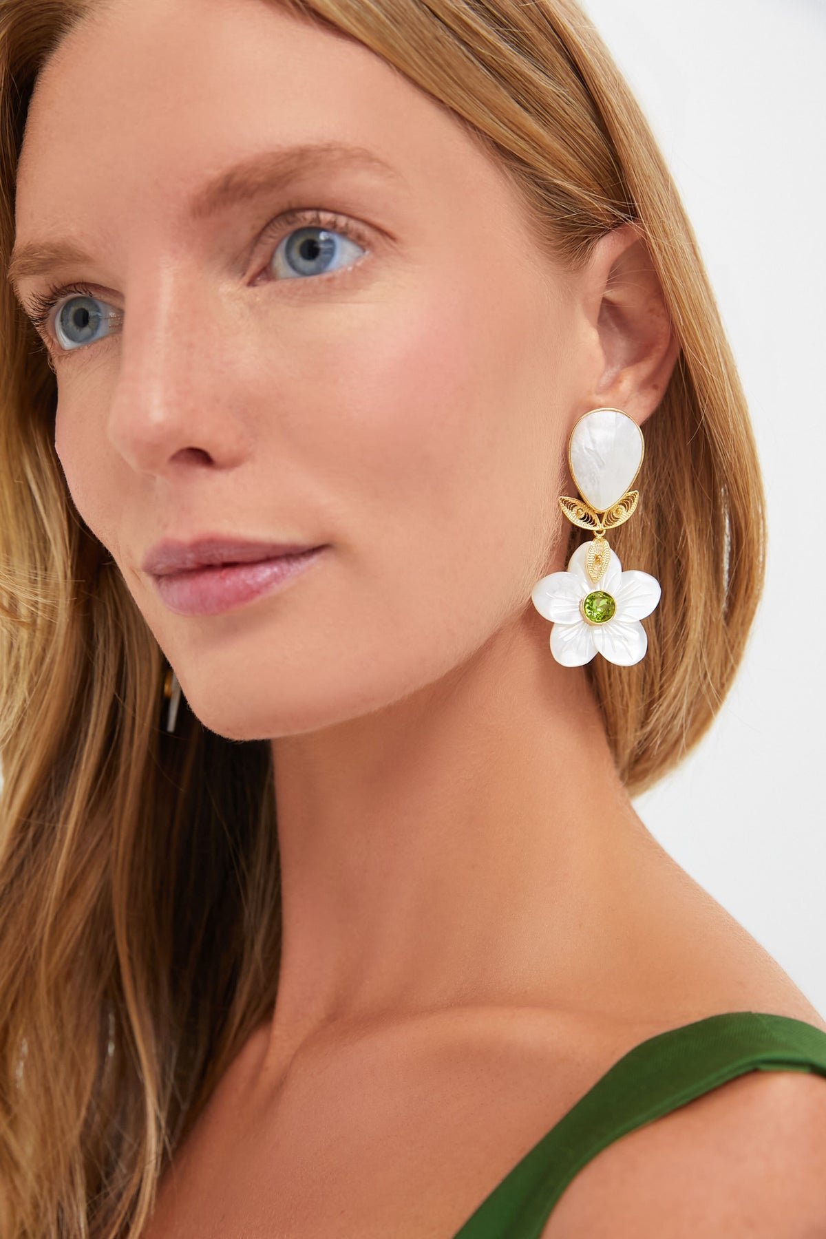 Green Shell Garden Flower Earrings