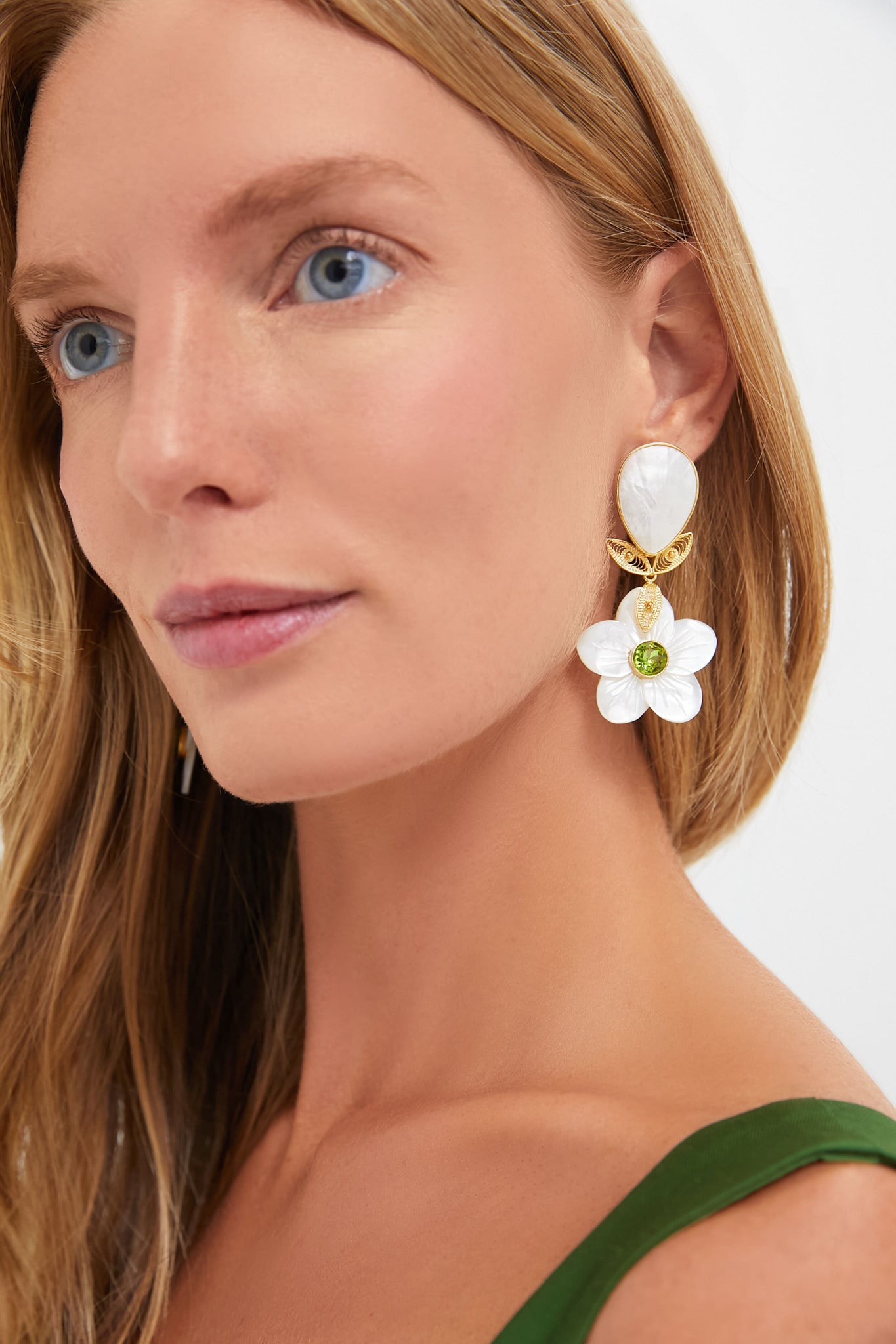Green Shell Garden Flower Earrings