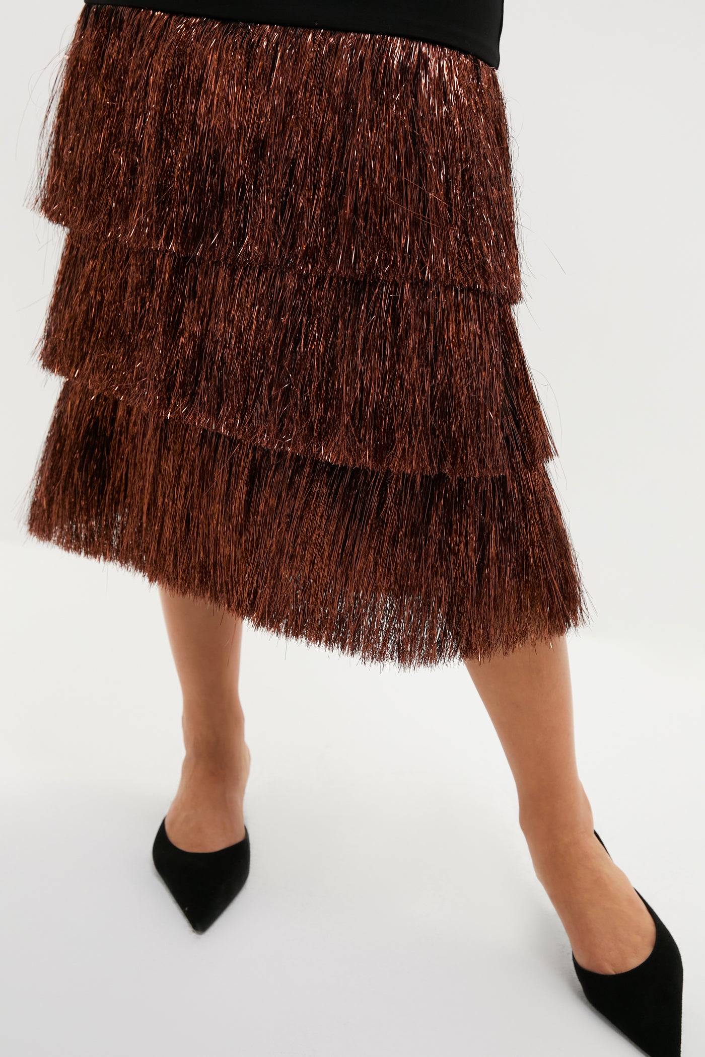 Black & Bronze Metallic Fringe Francie Short Sleeve Maxi Dress