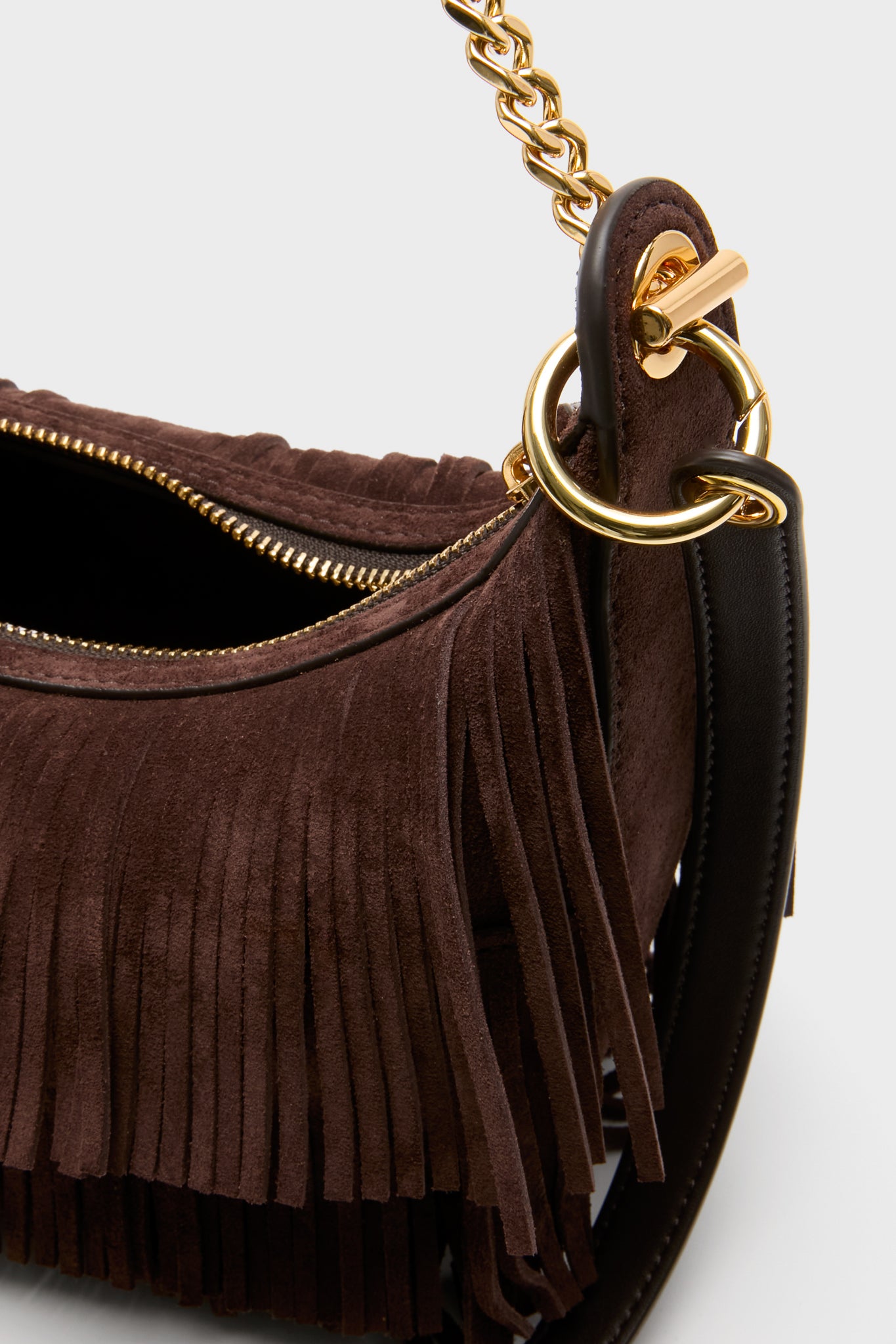 Espresso Small Suede Fringe Fortune Hobo Bag