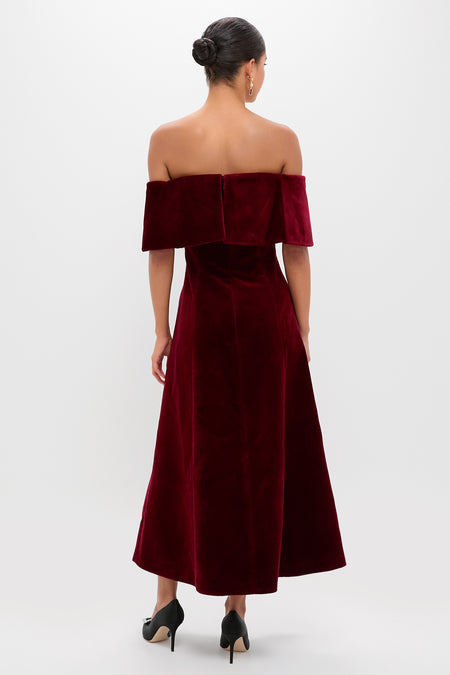Burgundy Wind Velvet Carita Midi Dress