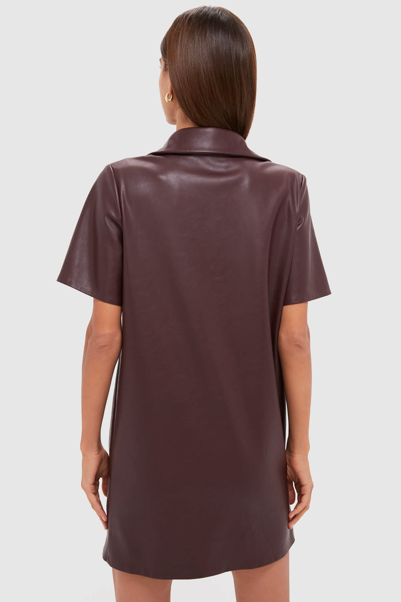 burgundy leather shirt dress Dark Red Women Midi Leather Shirt Dress For Mothers Day L / SAME AS PICTURE