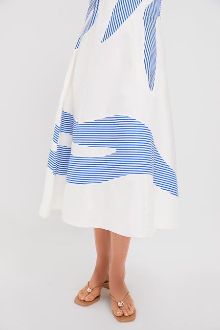 Ivory and Linear Cobalt Plantscape Dress