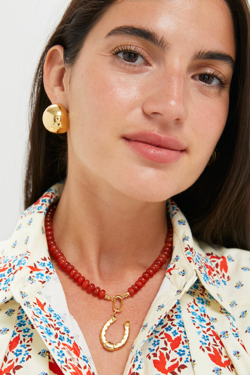Exclusive Red Carnelian Gemstone Necklace with Horseshoe Charm