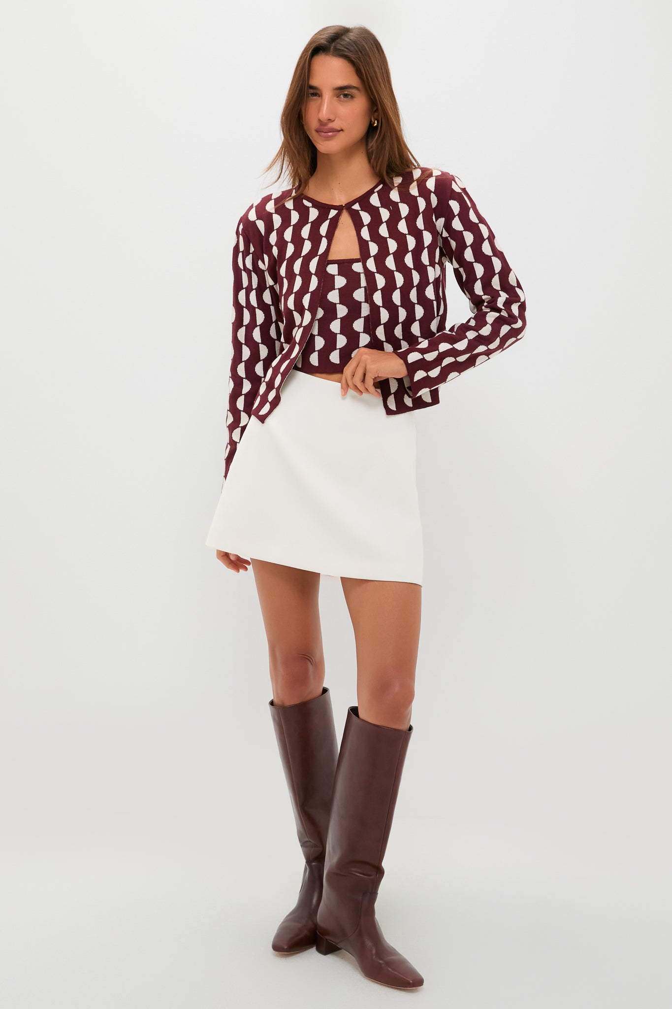 Wine and Off White Copa Knit Jacket