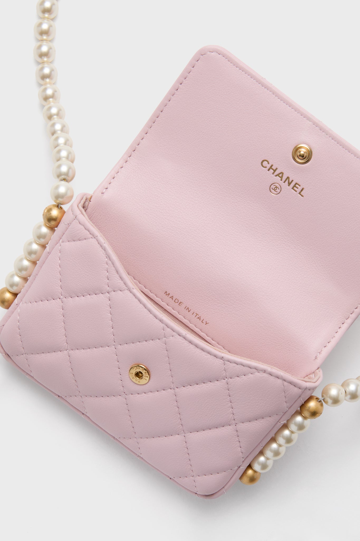 CHANEL Pink Pearl Strap Flap Shoulder Bag