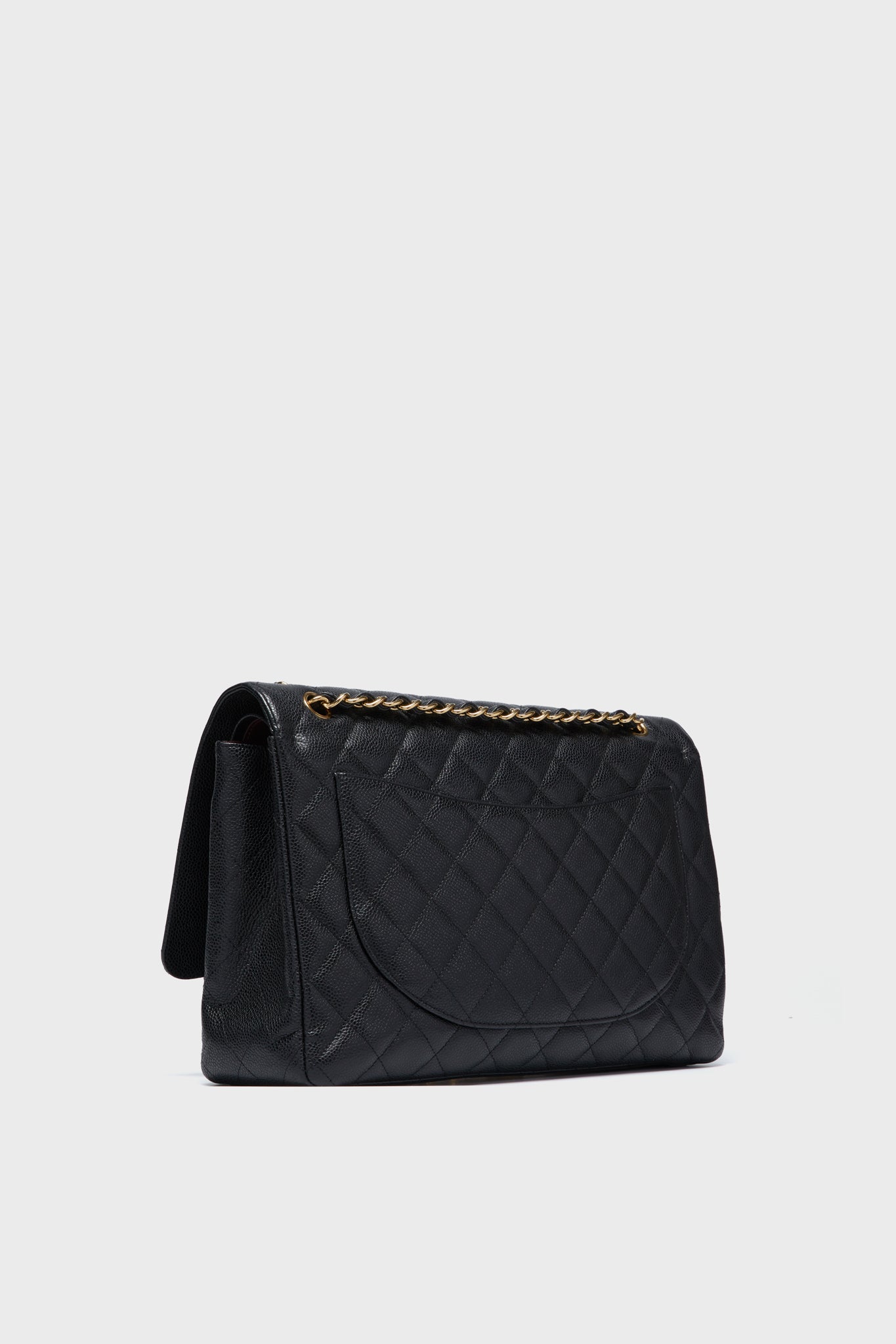 CHANEL Black Caviar Quilted Maxi Double Flap Shoulder Bag