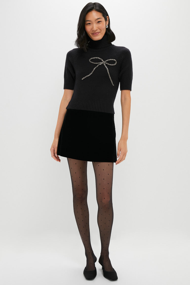 Black Silver Merrill Bow Short Sleeve Sweater