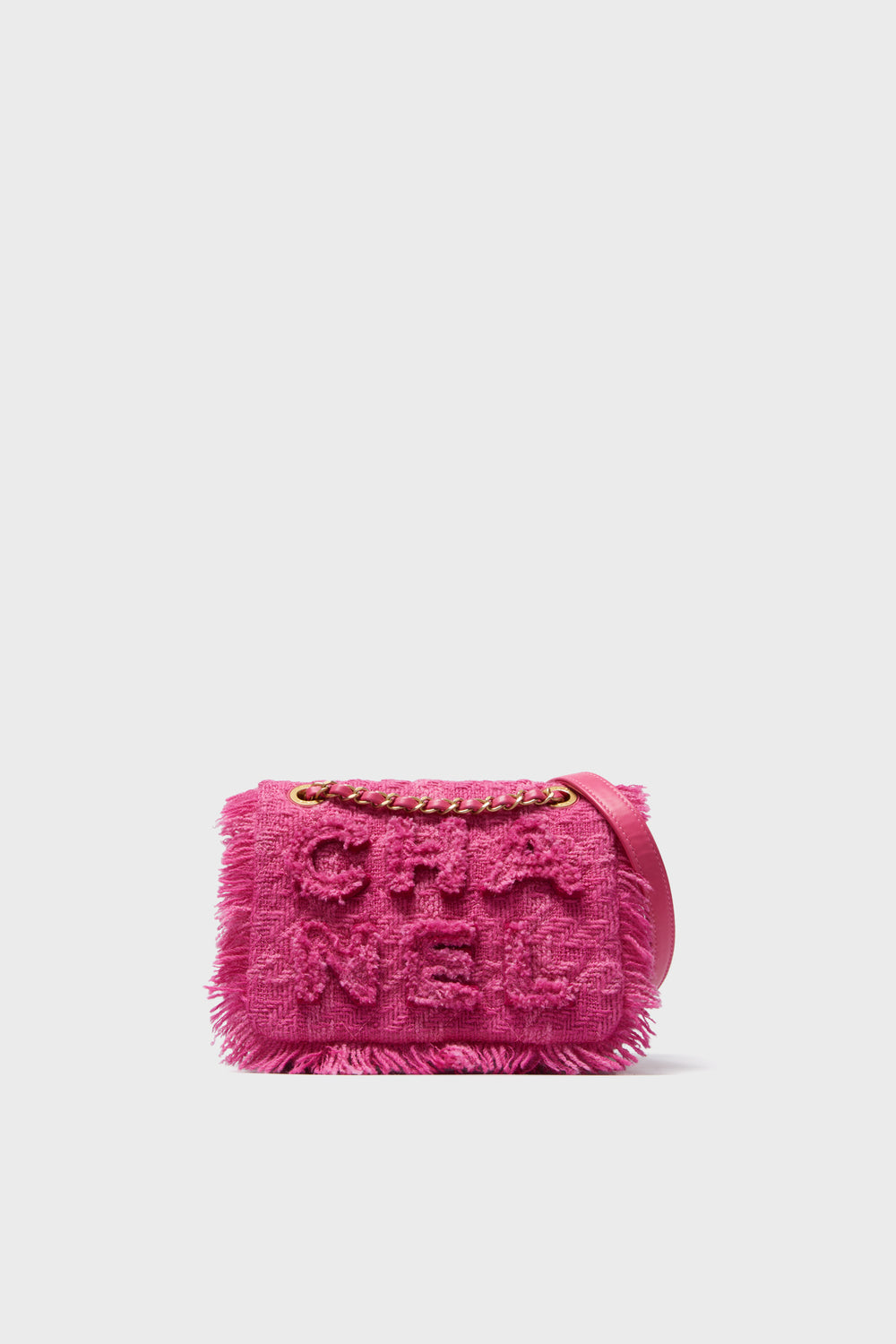 CHANEL Pink Logo Tweed Shoulder Bag