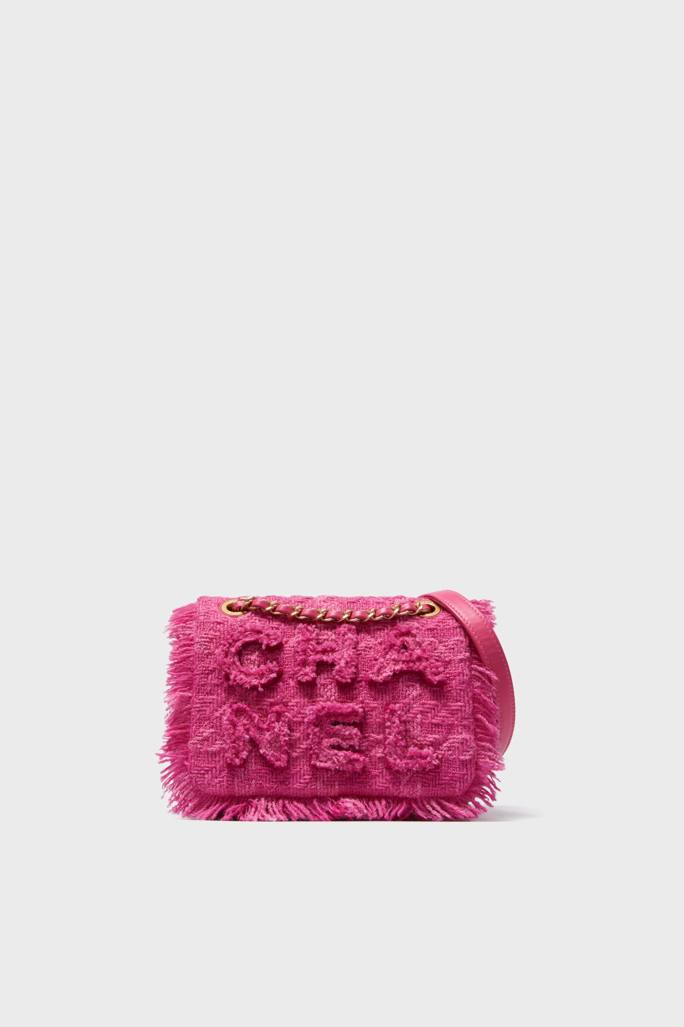 CHANEL Pink Logo Tweed Shoulder Bag