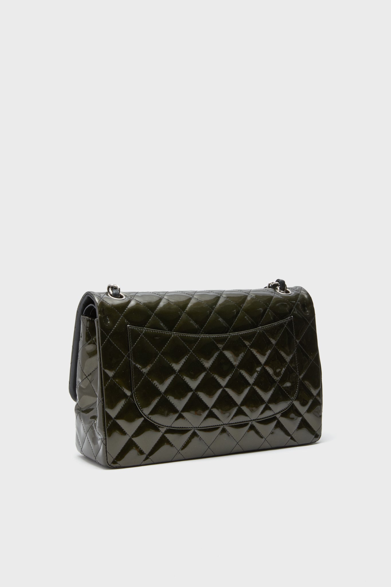 CHANEL Olive Patent Leather Matelasse Coco Mark Shoulder Bag