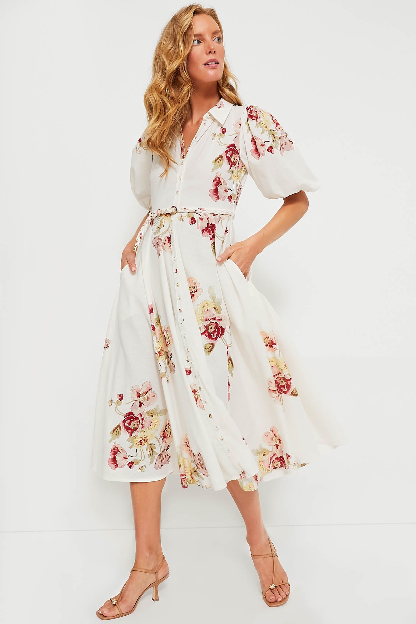 Mini Rosette Linen Button Down Dress | byTiMo