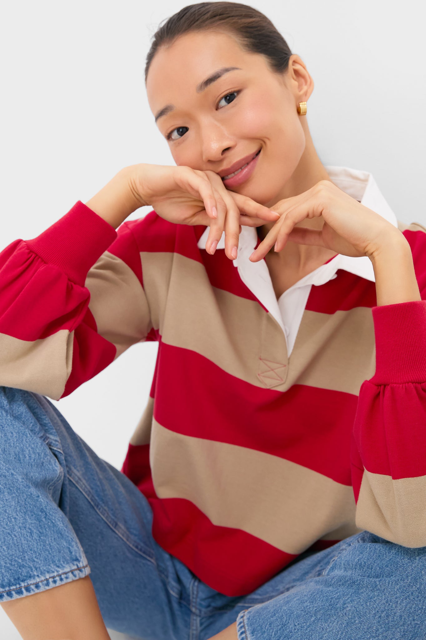 Khaki and Red Stripe Swiftie Rugby Polo