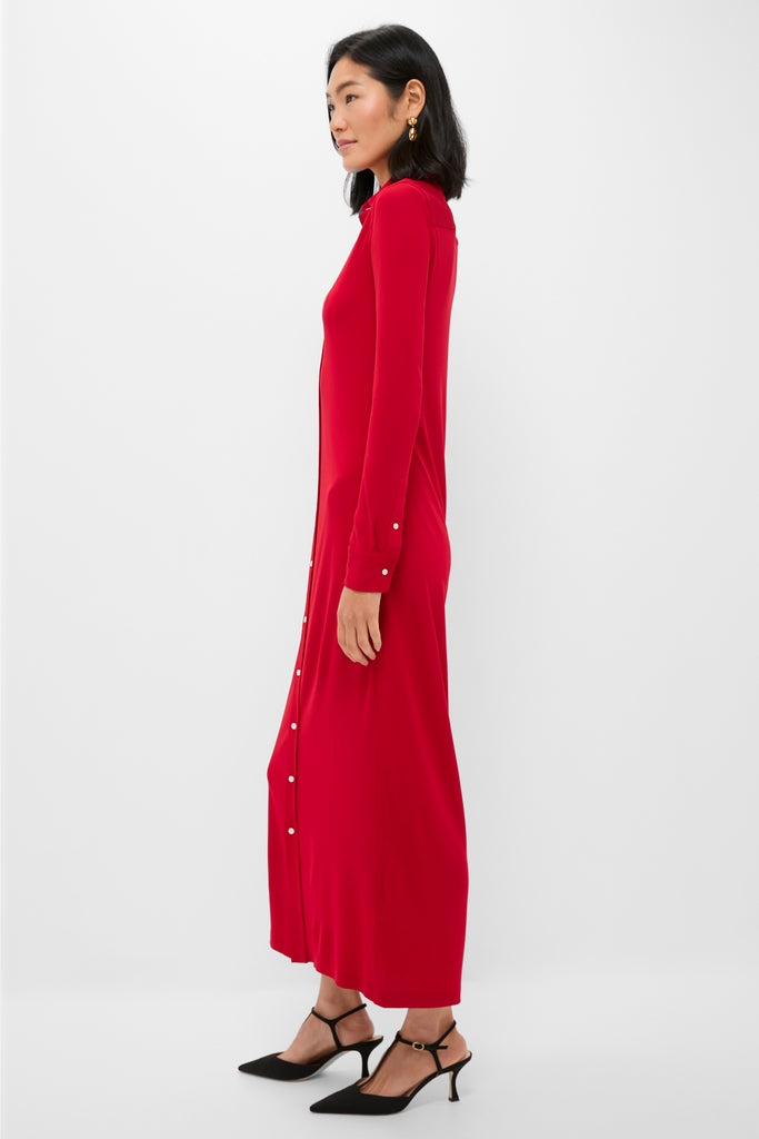Park Avenue Red Matte Jersey Knit Collared Dress | Polo