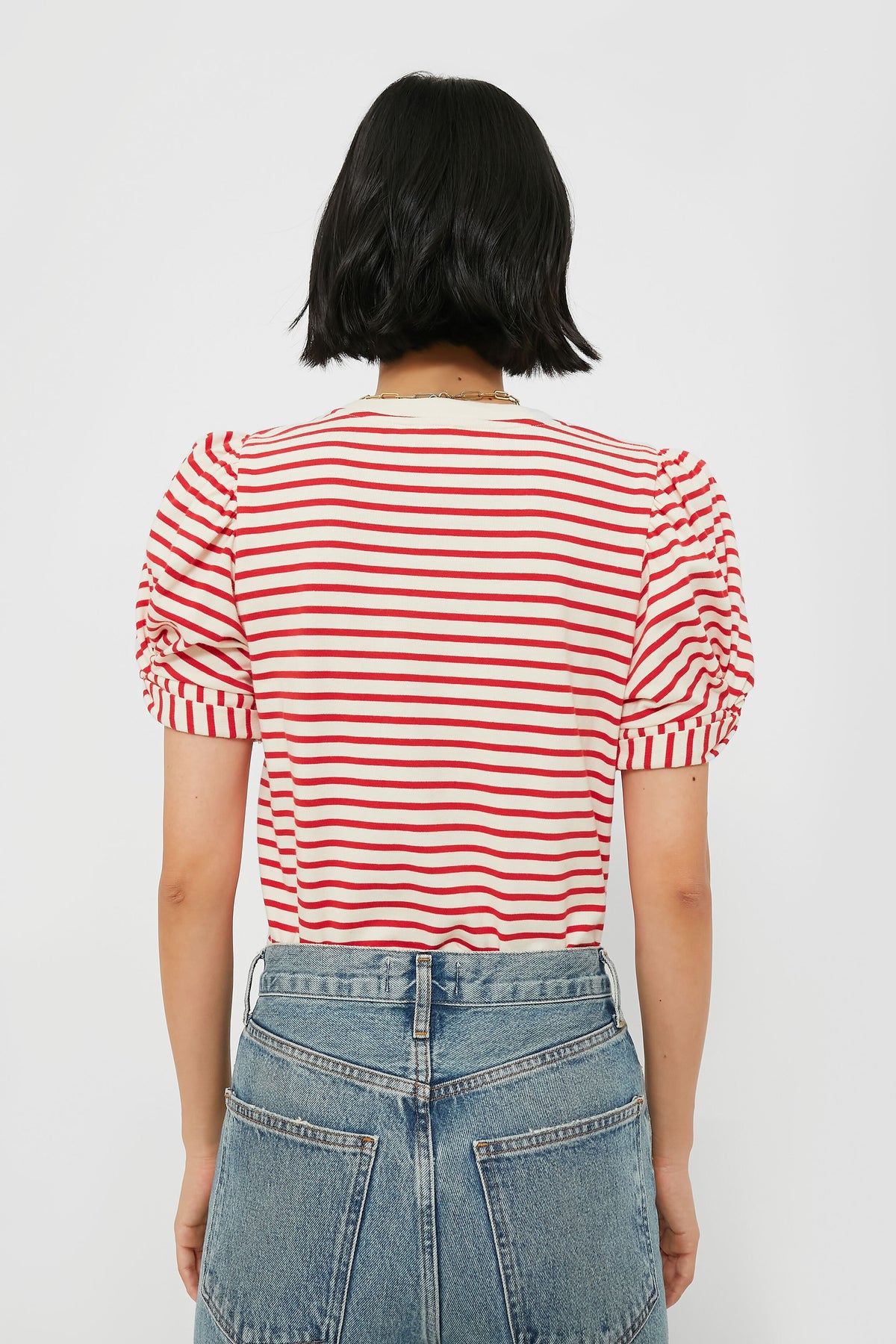 Vesty Red Striped Vesty Puff Short Sleeve Crewneck | Pomander Place